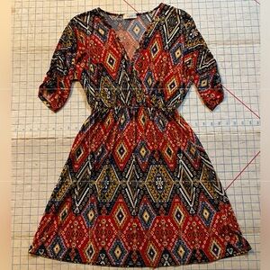 Luxe USA dress, geometric print, wrap style, size M, southwest
